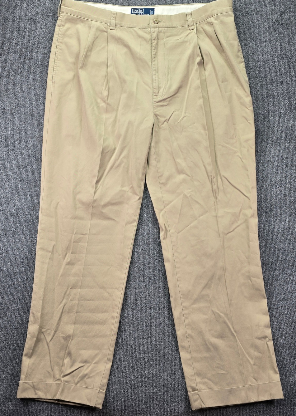 Polo Ralph Lauren Hammond Pants Mens 38x34 (38x30) Khaki Pleated Cuffed Chinos